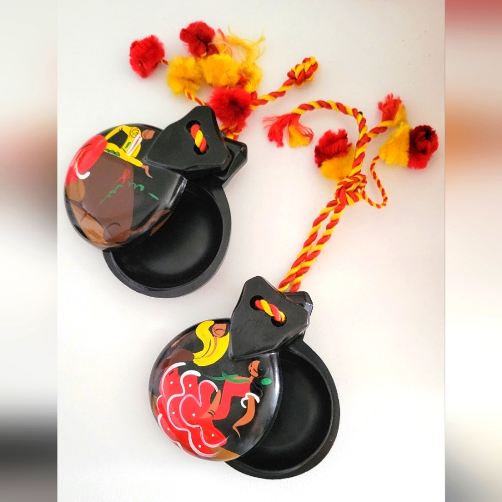 Hand-Painted Black Castanets